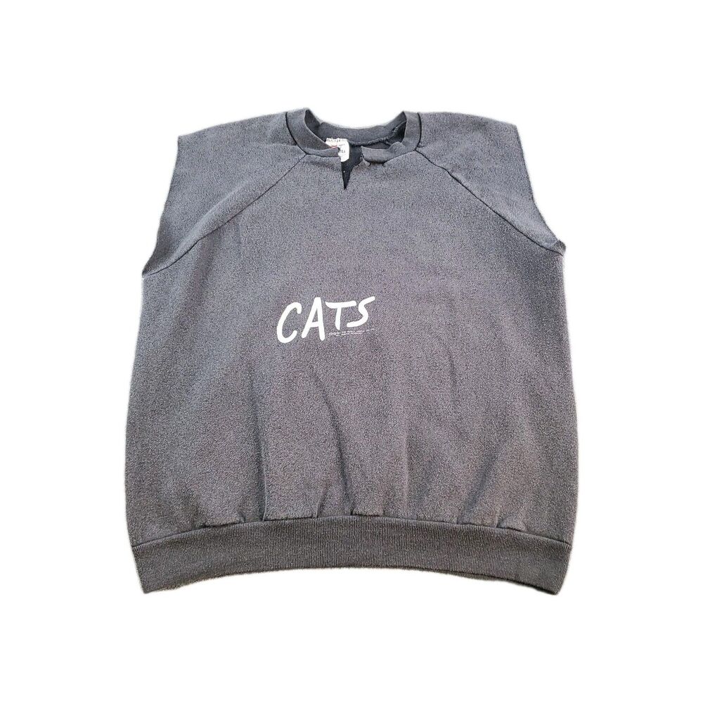 Vintage Cats modified Sweatshirt XL Gray Musical 1981 Crew Pullover 80s USA